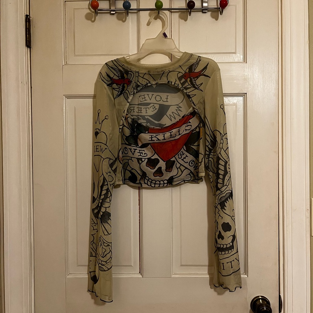 Mesh Cropped Ed Hardy Long Sleeve Top